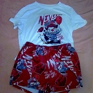 Women's medium sized red and white clown two piece outfit